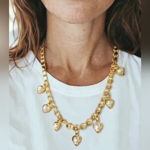 Faux Pearls in Heart Shaped Cages - Gold Tone ~ 12" Necklace